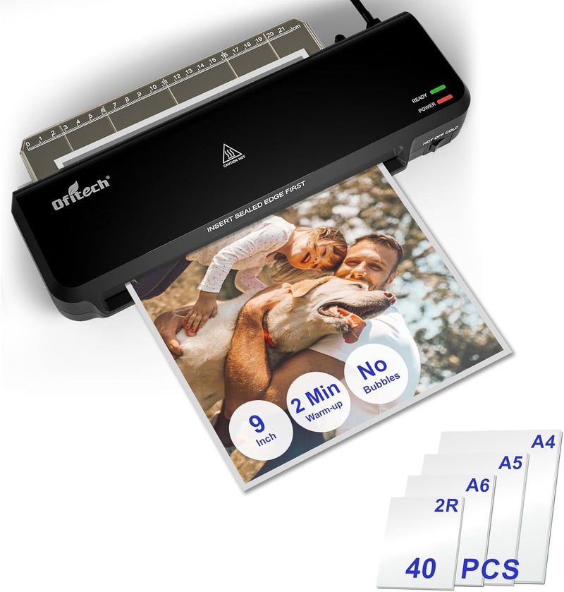 OFITECH Laminator Machine with 40 Laminating Sheets, 9 inch Laminating Machine Hot & Cold with 2-Min Fast Warm Up, A4 Thermal Laminator for Home School Office, Anti-Jam - Image 1